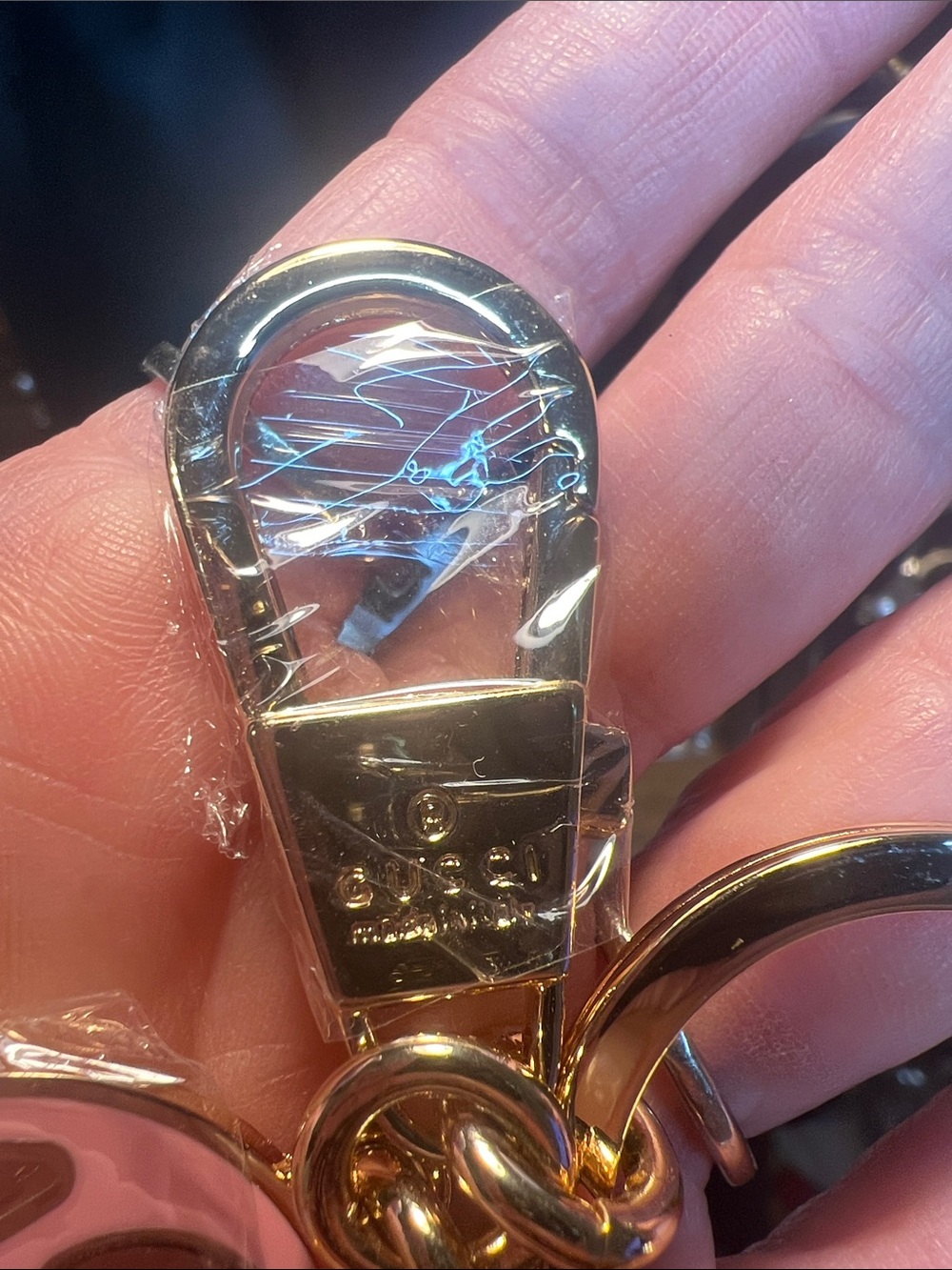 Gold-Tone Keyring with Pink Enamel Logo Charm - Picture 3 of 6